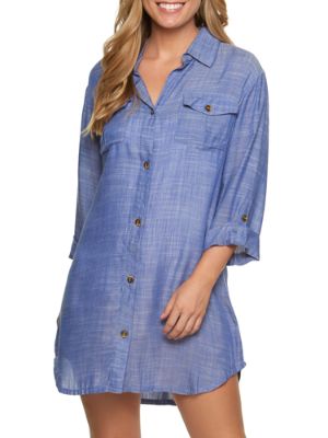Dotti Travel Muse Shirtdress Cover-up - Blue Size XL - Bellso